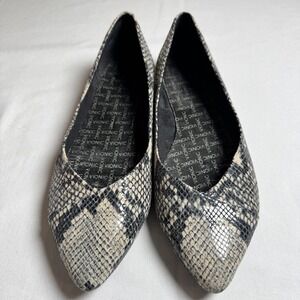 Vionic Caballo Snakeskin Embossed Leather Pointed Toe Flats Grey Cream Womens 11